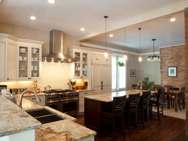 Gold Granite Countertops in a Cream Kitchen