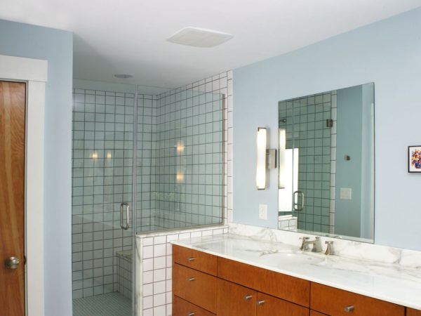 Contemporary Wood Vanity & Marble Countertop