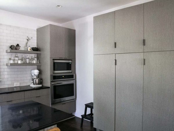 Black Countertop in a Modern Grey Kitchen