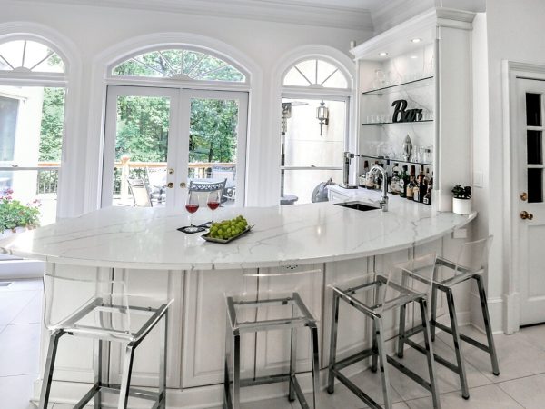 Curved White Marble Island Countertop