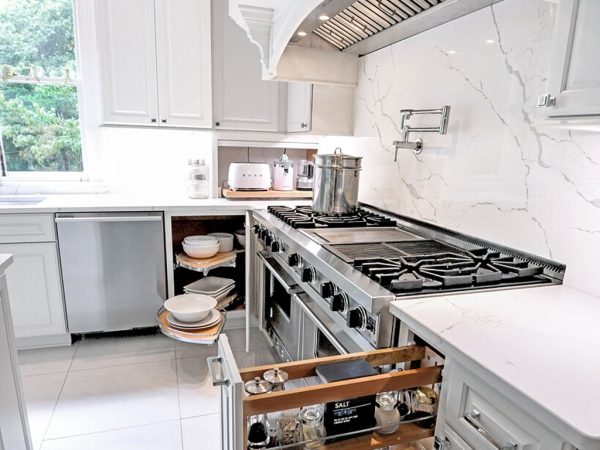 White Marble Countertops & Full-Height Backsplash