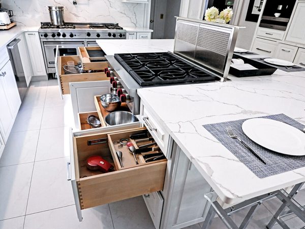 White Marble Waterfall Island Countertop